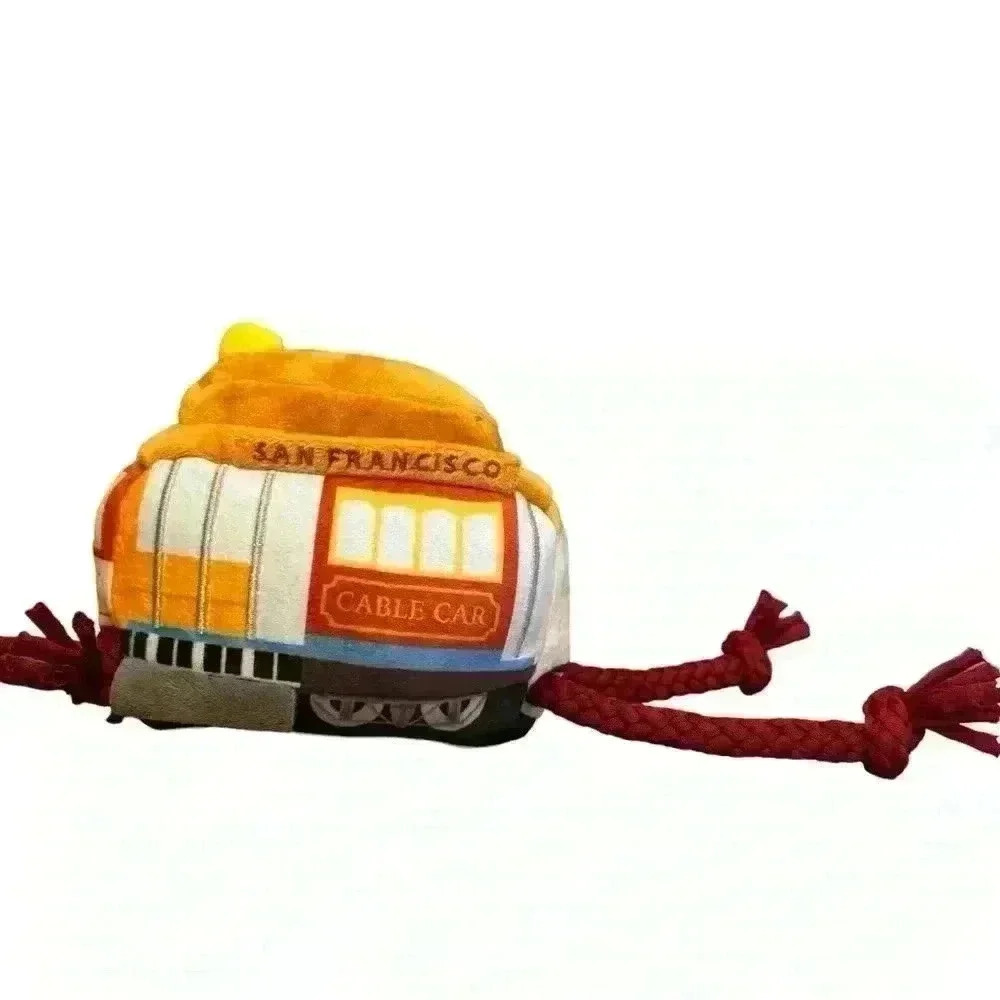 NEW, P.L.A.Y Dog Toy, San PupCisco Cable Car, Squeaks, Crinkles And TShirt Rope